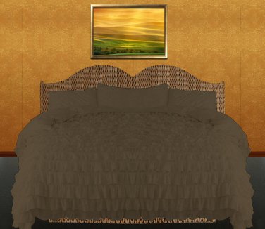 1000 TC Egyptian Cotton Waterfall Ruffle Duvet Set King Size Chocolate Solid