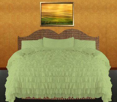1000 TC Egyptian Cotton Waterfall Ruffle Duvet Set King Size Sage Solid