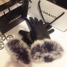 Womens Genuine Leather Rabbit Fur Winter Gloves Mittens
