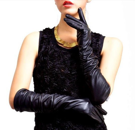 Womens Sexy Long Elbow Length Leather Gloves 4066