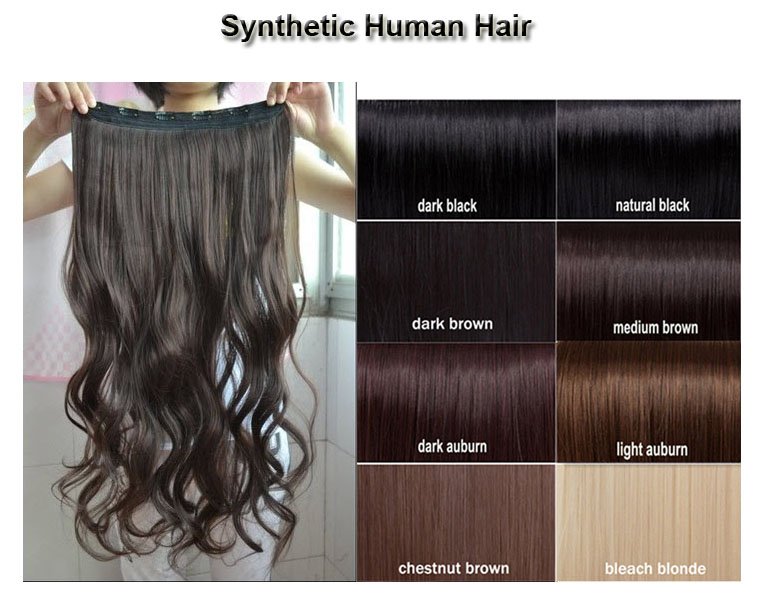 Synthetic Human Hair Clip in Extensions 3/4 Full Head Wig