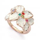 18K Gold Overlay White Petals Flower Ring Swarovski Stellux Crystals