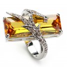 Elegant Yellow Zirconia Crystal 925 Sterling Silver Ring Jewelry Rings