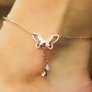 Rose Gold Titanium Steel Butterfly Anklet Tassel Pendant Foot Bracelet Feet Jewelry