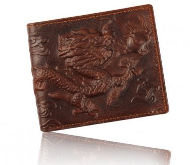 Men's 100% Genuine Leather 3D Dragon Wallet Purse Money Holder Clip