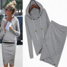 Womens 2pc Sport Tracksuit Hoodie Sweater with Matching Skirt