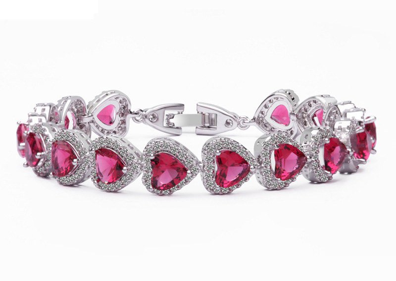 Ruby Heart White Gold Bracelet Zirconia Bangle