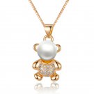 18K Gold Cute Teddy Bear Pearl Necklace Pendant