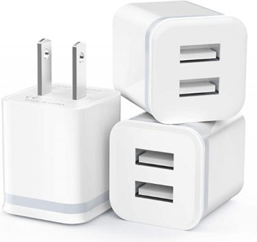 USB Wall Charger Adapter 3-Pack 2.1A/5V Dual Port USB Cube Replacement for iPhone Samsung