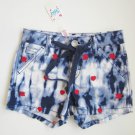 Justice for Girls Shorts Blue Tie Dye with Red Hearts and Skulls Size 8 Slim NWT