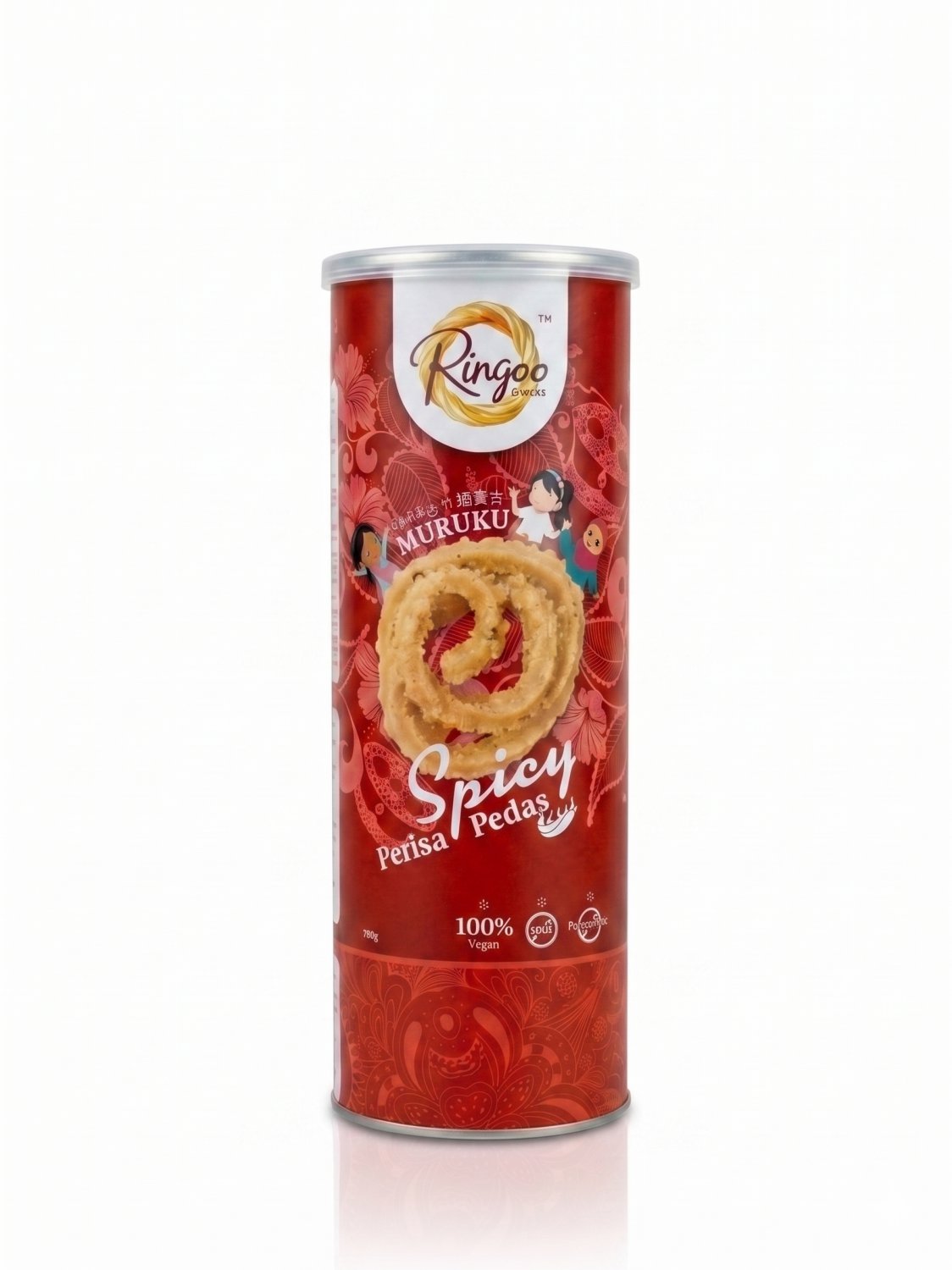 Ringoo Premium Traditional Muruku Savory Snack Box &acirc;�� Spicy Flavor Carton (12 Canisters)