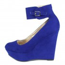 Qupid Worthy 90 Blue Wedge...Size 10