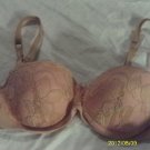 (32C) Victoria's Secret Balconet peach/floral lacy padded underwire demi-cup bra
