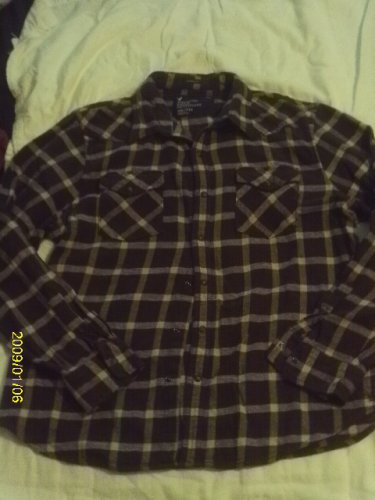 (Men 2XL-) American Eagle brown-beige plaid "Vintage Fit"  cotton shirt