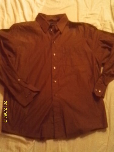 (Size 17 /34-35") Kenneth Cole brown "glossy-looking" l-s shirt, cotton