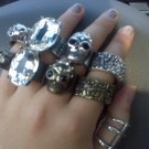 SKULL RARE 4 Finger Knuckle Sideways Duster Double Cage HOT Gold AM Silver Ring