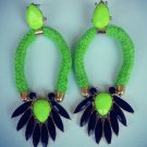 Bright NEON Green Yellow Cabochon POP Rope Rhinestone Summer GLAM Earrings