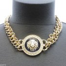 SET Lion Medallion Curb Chain Collar Gold Silver Celebirty Lot Earrings Necklace