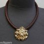 Braided Cord Rhinestone Lion Medallion Choker Collar Gold Celebrity Necklace
