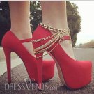 New Sexy Chain Ankle Boot Strap Heel Anklet Armor Rare Hot Clubwear Gold Heels