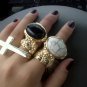 Trendy Blogger ARTY Moon Oval Stone Gunmetal Gold Rings 6 7 8 9 10 + Lot Deals