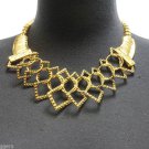 Vintage Runway Inspired Bold Gold Wire Marcasite Statement Collar Necklace