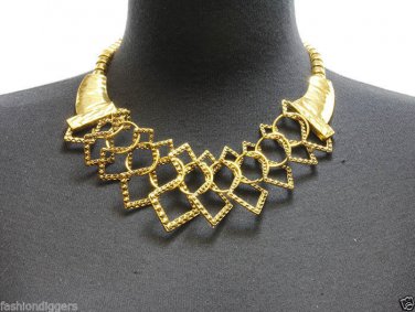 Vintage Runway Inspired Bold Gold Wire Marcasite Statement Collar Necklace