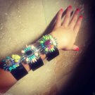 Huge Rhinestone Faux Bijoux Stone Cluster Neon Burst Luxury Cuff Runway Bracelet