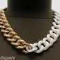 Neon Yellow Curb Chain Metal Lightweight Two Tone Gold Necklace Earring Set