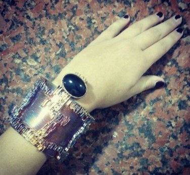Huge Runway Stone Gold Galaxy Arty Tie Dye Cuff Bracelet Black