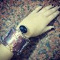 Huge Runway Stone Gold Galaxy Arty Tie Dye Cuff Bracelet Black