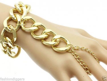 HEAVY METAL Curb Slave Chain Hand Ring Bracelet Chunky Silver Gold Minimal Mod