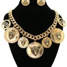 Jungle Fever Charm Necklace Gold Curb Hip Hop Panther Leopard Lion Greece Logo