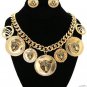 Jungle Fever Charm Necklace Gold Curb Hip Hop Panther Leopard Lion Greece Logo