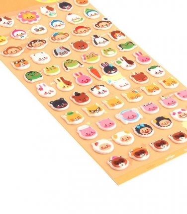 Funny Sticker World Smile Zoo Kawaii Puffy Sticker Sheet