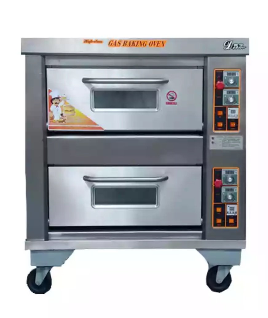 Gas Roasting / Baking Deck Type Oven 2 Decks 2 Trays Stainless Steel