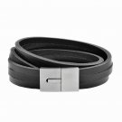 Joseph Tyler Stainless Steel Leather 3 Strand Double Wrap Brown Bracelet