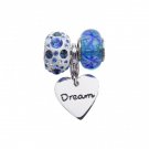 Personality Blue Bead With Blue Crystals And Flat Heart Charm Engraved With "Dream."