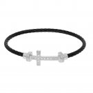 Montreaux Diamond Sideways Cross Set in Sterling Silver With Black Stainless Steel Bracelet