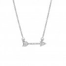 14k White Gold Shiny Sideways Arrow Necklace with 0.14ct.Diamond & Lobster Clasp
