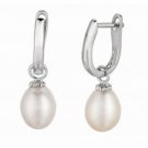 Silver with Rhodium Finish Shiny White Pearl Fancy Earring