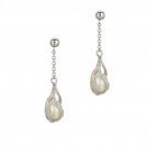Silver with Rhodium Finish Shiny Chain Link Fancy Twisted Tear Drop White Pearl Earring