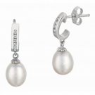 Silver with Rhodium Finish Shiny White Pearl Fancy Earring