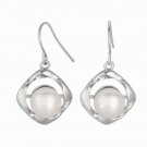 Silver with Rhodium Finish Shiny 8.8mm White Pearl Twisted Dangle Earring