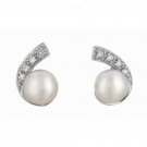 Silver with Rhodium Finish Shiny White Pearl Cubic Zirconic C Type Earring