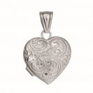 Silver Locket with Rhodium Finish 20mm Heart with Busy Vine Line Pattern