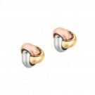 14kt tri color Yellow, White & Rose Gold Shiny One Row Love Knot Post Earring