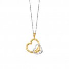 Royal Duet Jewelry 14K Yellow Gold & Silver 2 Open Heart Pendants on Shiny Oval Link Chain Necklace