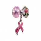 Personality jewelry collection three peice beads with cancer ribbon charm