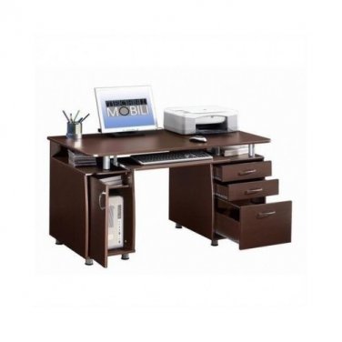 Techni Mobili Computer Desk Chocolate Extra Storage Complete Cabinet Drawers